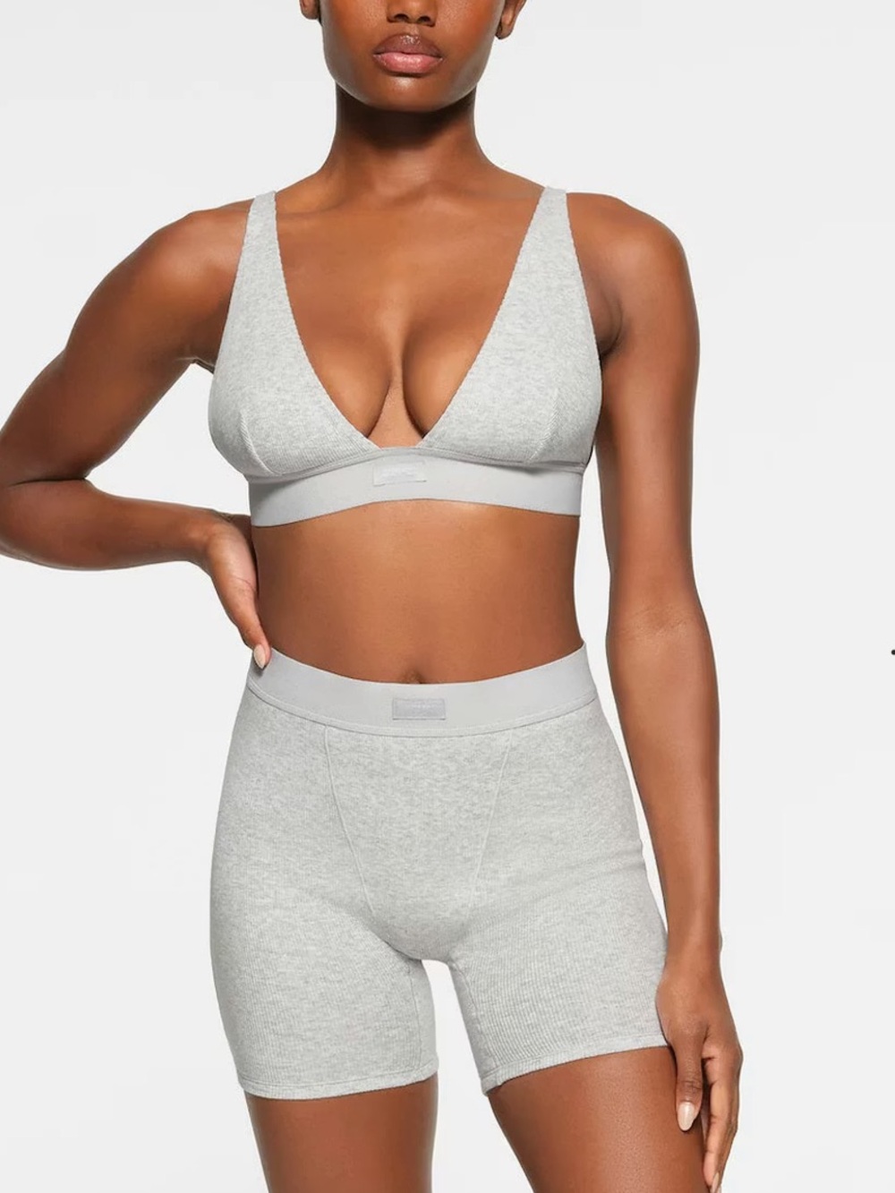 SKIMS Cotton Rib Boxer Light Heather Grey size Medium
